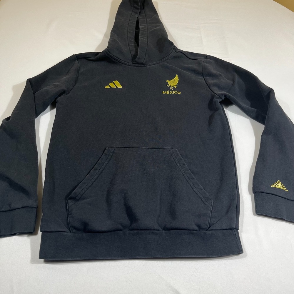 Adidas Mexico National Team Youth Small Black Gold Soccer Pullover Hoodie - Picture 5 of 10